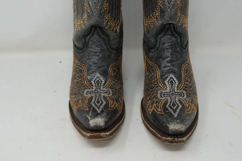 Botas de Vaquero Corral Adolescentes Cuero Marrón Alas Cruzadas Juveniles Talla 2 T Estilo A1029 Foto 3 de 4