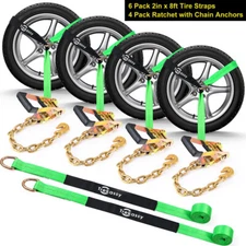 6 Pack Car Tie Down Straps Heavy Duty 10,000 lbs for Trailers Wheel Tow Ratchet