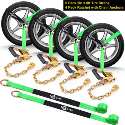 6 Pack Car Tie Down Straps Heavy Duty 10,000 lbs for Trailers Wheel Tow Ratchet