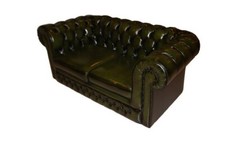 Divano Chesterfield 2 posti in pelle verde anni 50 1950