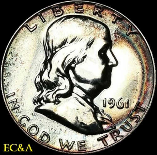1961 FRANKLIN HALF DOLLAR PROOF, GEM DOUBLED DIE REVERSE  FS-802 (FH012)