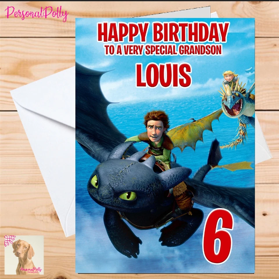 PERSONALPOLLY Personalised How To Train Your Dragon Birthday Card- Any Name Any Relation Age