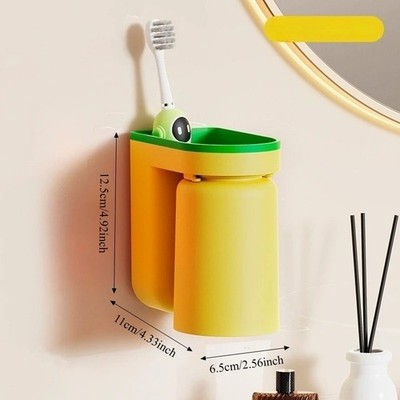 Wall Mounted Toothbrush Holder | Magnetic Cup Space Saving Bathroom Organizer