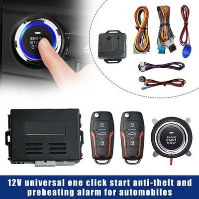 Auto SUV Keyless Entry Motor Start Alarm System Push Button Remote Starter Kit,