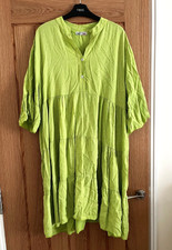 Made in Italy Lime Green Fine Stripe Print Relaxed Fit Smock Dress, approx 18-20