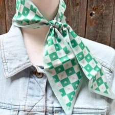 Green Checkered Western Skinny Cowgirl Mini Wild Rag Scarf Necktie