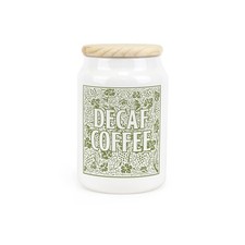 Green Oak Leaves & Berries Decaf Coffee Canister - Ceramic Kitchen Storage Gift