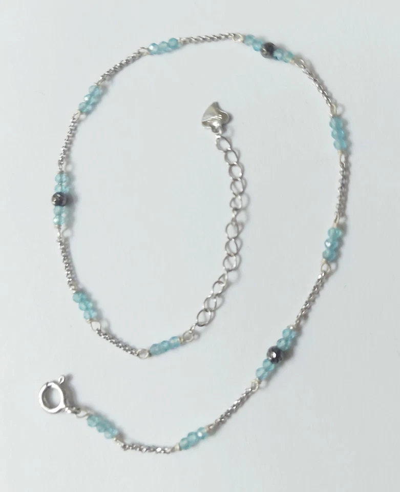 cavigliera argento 925 con cubic zirconia  blu e sfere di argento brunito - Immagine 2 di 4