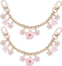 2Pcs Flower Bag Charm Chain Pink 8 Inch Short Purse Strap Extender Chain with En