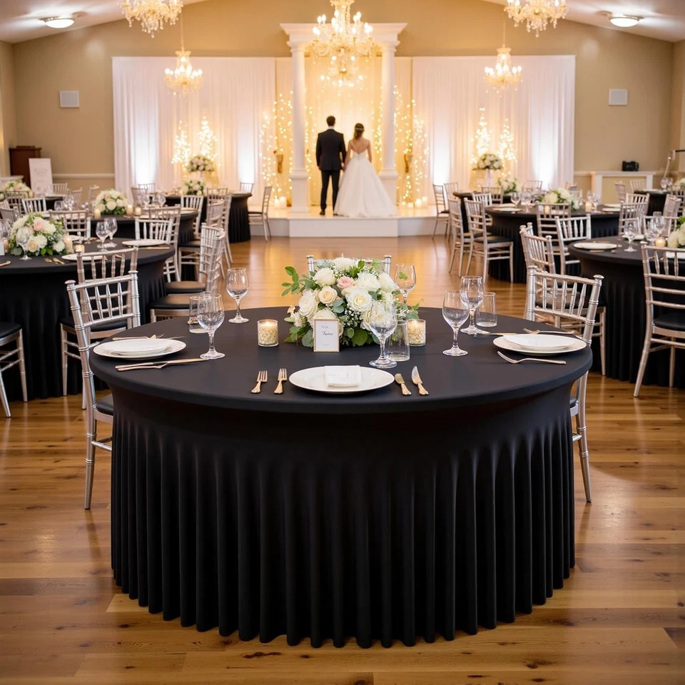 Black Spandex Tablecloth 8 Pack for 60 Inch Tables - Image 4 of 4