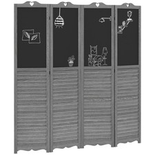 Biombo Separador de Ambientes Plegable de 4 Paneles de Madera con Pizarras para 