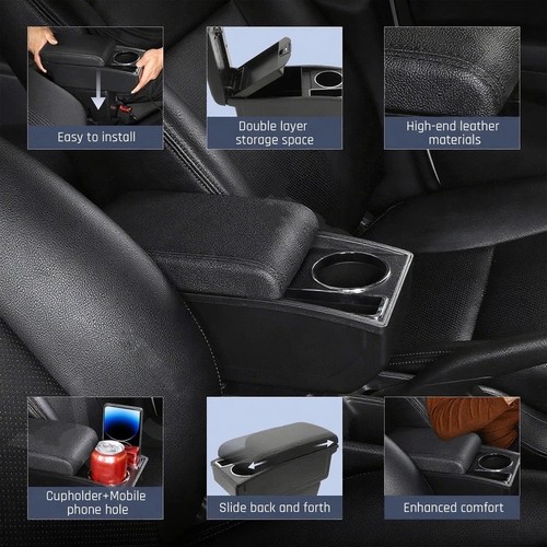 Armrest Box For Nissan Versa 2020-2024 Double Layer Storage Box With Cup Holder - Picture 5 of 9