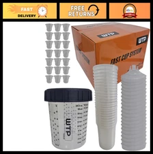 Disposable Paint Cup System Kit - 25 Lids, 25 Liners, 1 Hard Cup, 10 Caps - 650m