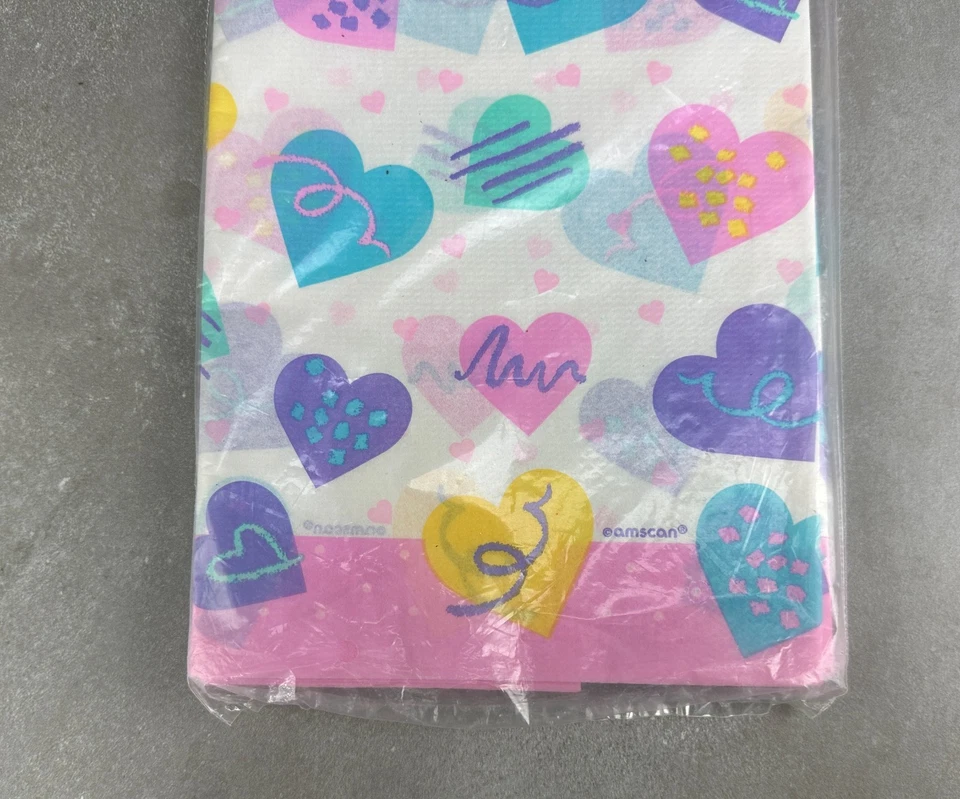 Vintage AMSCAM Paper Tablecloth VALENTINES DAY Heart Pastel NOS Sealed 1980s 90s - Image 4 of 4