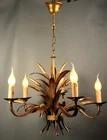 Vtg Hollywood Regency Chandelier Tole Wheat Cheaf Gold Italian -Ships DDP to USA