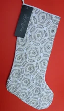 RACHEL ZOE Sparkling Beaded CHRISTMAS STOCKING Silver Gold Pearl 22" Lined