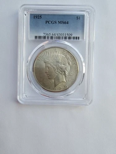 SILVER 1925 MS64 PEACE DOLLAR GRADED PCGS 90% 1$ AG P MINT COIN