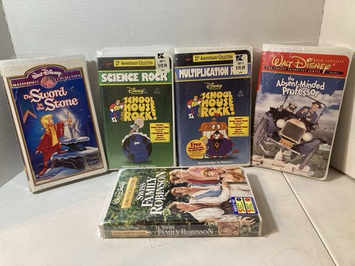 5x Sealed Disney Vhs School House Rock Sword Stone Swiss Family Absent Minded - Picture 1 of 10