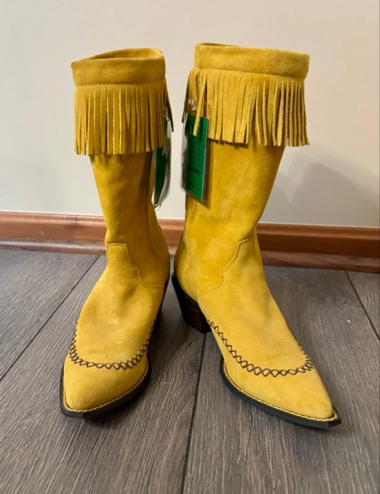 Durango Crush Golden Rod 麂皮绒条纹牛仔靴女式 7B 全新带标签 Sample Western — 第 2/4 张图片