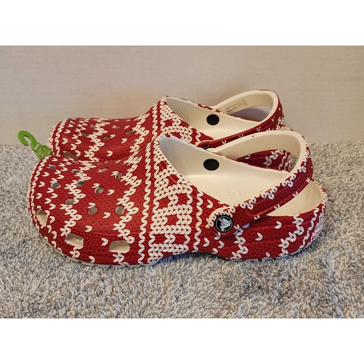 Crocs Classic Red White Christmas Sweater Clogs Size W11 