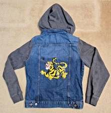 Aeropostale Jean Jacket Hoodie Women's Size S/P Japanese Tiger Back Transfer