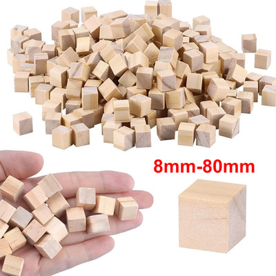 8/10/15/20/25-80mm Natural Wooden Blocks Cubes Wood Craft Square DIY Crafts Toys