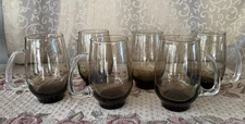 Vintage Libbey Tempo Tawny Smoke Glass Water Iced Tea Mug Handle Retro Set Of 6