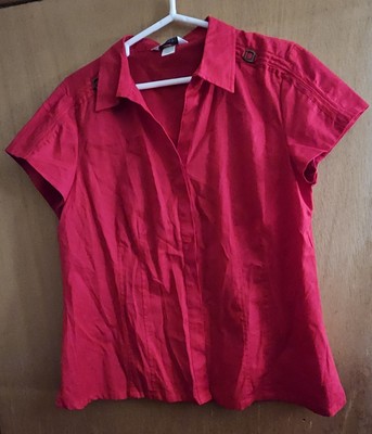 Christopher & Banks Women's short sleeve button down red top blouse Size Large