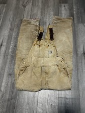 VTG 90s Carhartt Insulated Red Lining Overalls Tan Bibs Size 38