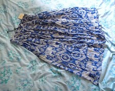 BNWT QED London Hippy Gypsy Indian Skirt Drawstring Large Blue Elephant White L