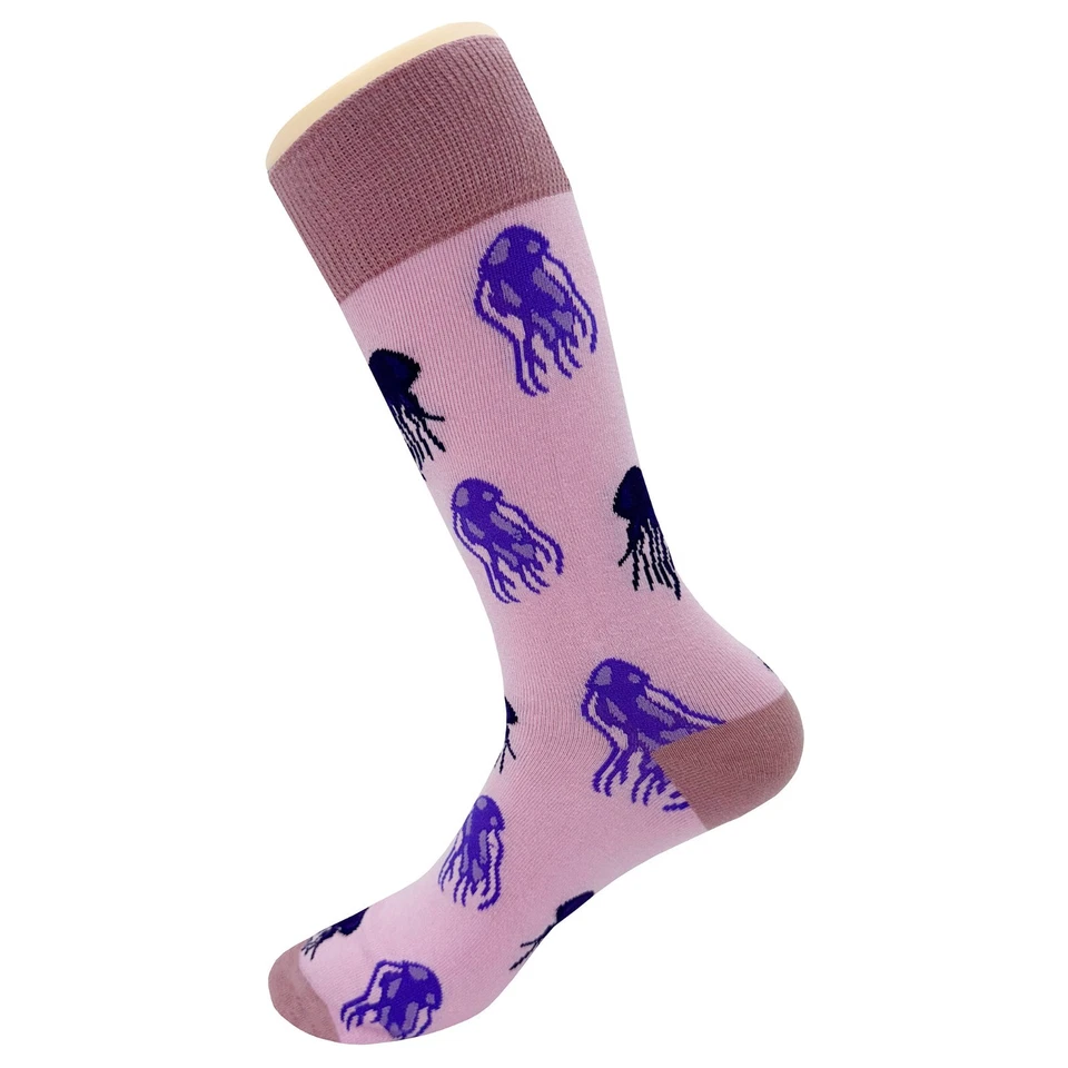 NWT Purple Jellyfish Dress Socks Novelty Men 8-12 Pink Crazy Fun Sockfly - Image 3 of 4