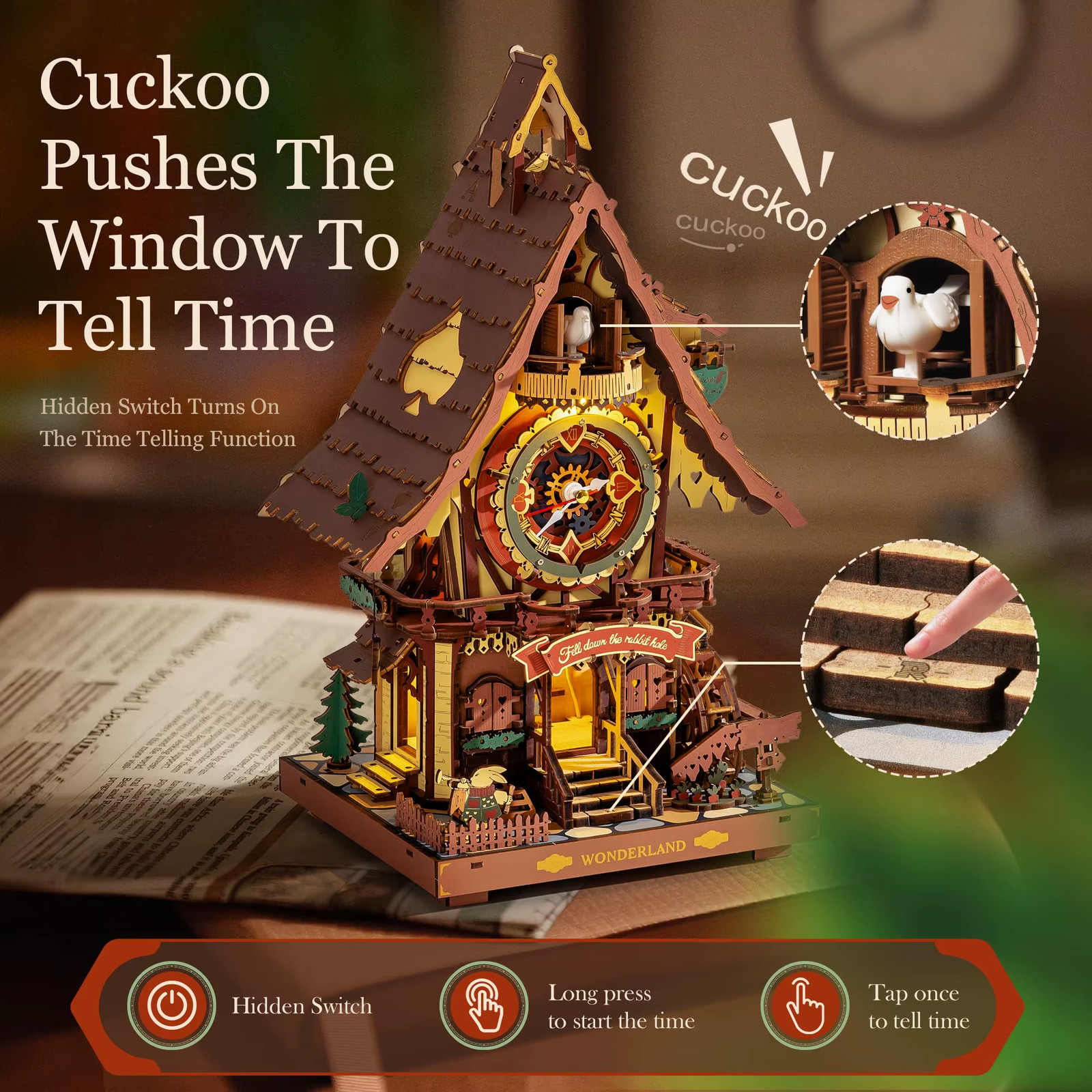 ROKR Cuckoo Clock Mechanical 3D Wooden Puzzle Christmas Cuckoo Clock Building Ki