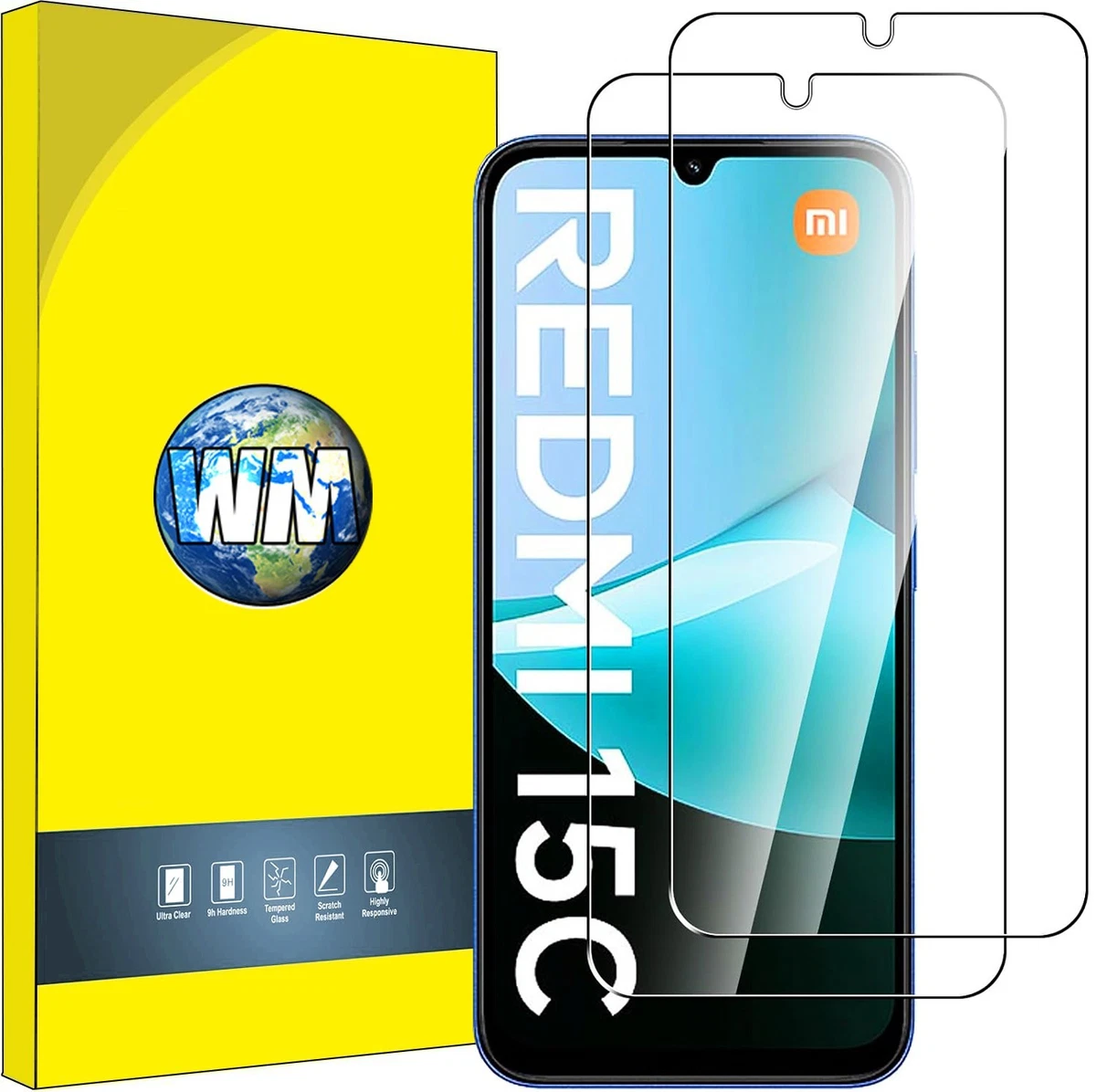 Set da 4 pezzi compatibile con Xiaomi Redmi 14C - 2 pezzi di pellicola protettiva in vetro temperato per schermo + 2 pezzi di pellicola protettiva in vetro temperato per fotocamera, pellicola