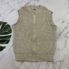 LL Bean Mens Vintage 90s High Trek Yarn Knit Sweater Vest Size L Cream Wool
