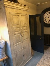 Stunning original antique french tall dresser/larder/linen cupboard Grey/Green