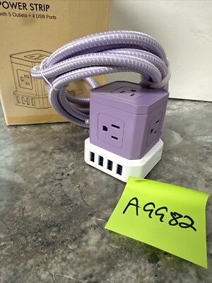 Tech Impressions Power Strip Cube 5 AC Outlet & 4 USB Surge Protector Purple