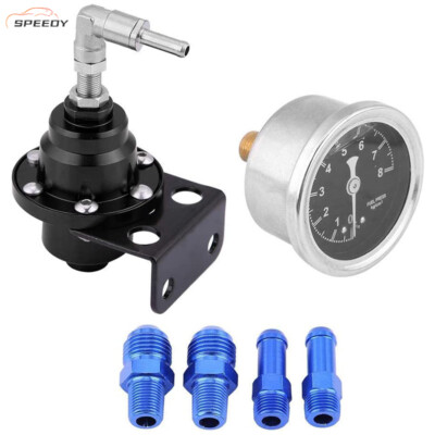 #ad #ad Fuel Pressure Regulator Adjustable With Gauge Type S 185001 6 AN Fittings Black $16.22