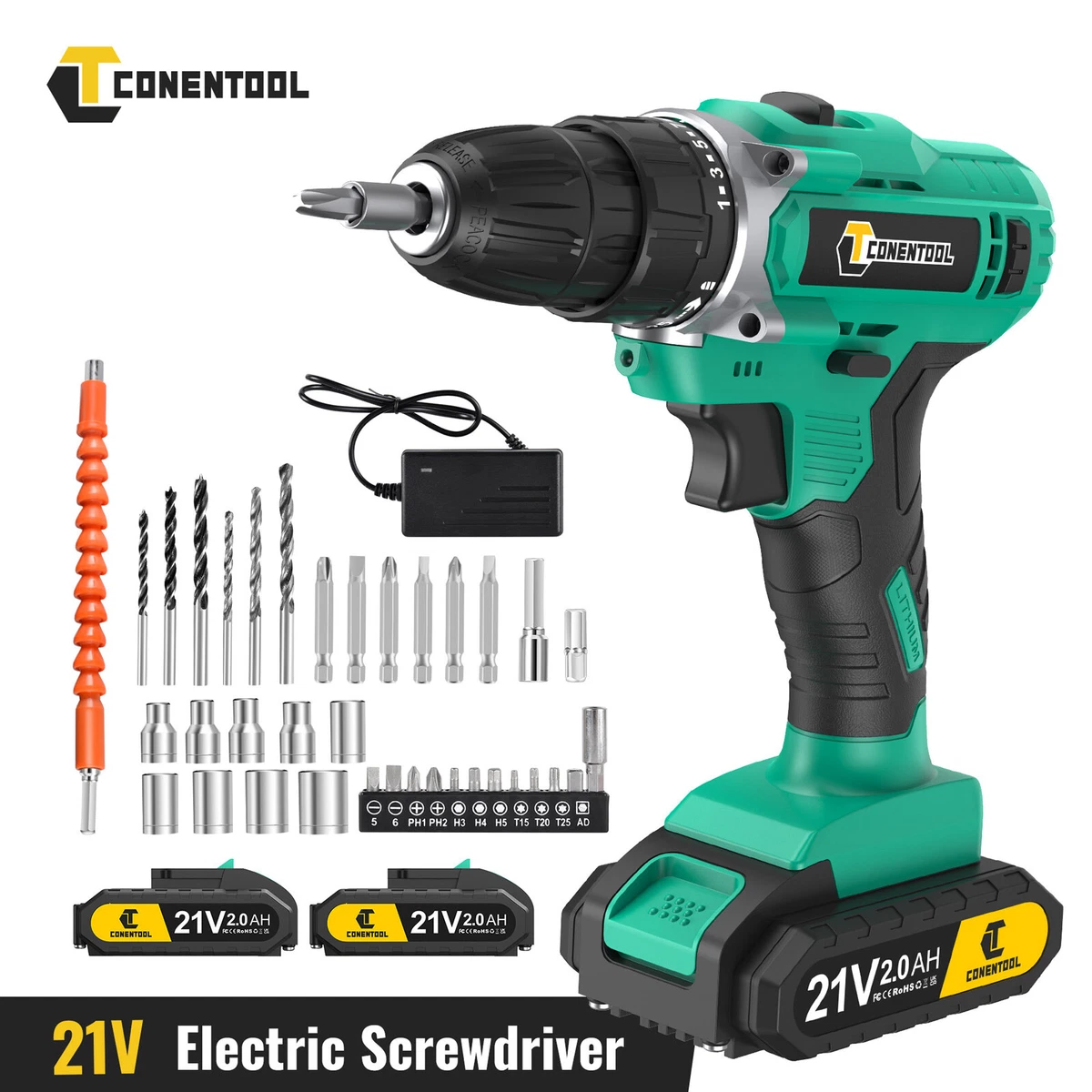 Cordless Drill 12 21V Electric Drill Driver Set With 2000mAh