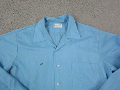 True Vintage Towncraft Shirt Mens Large Blue Loop Collar Camp 50s