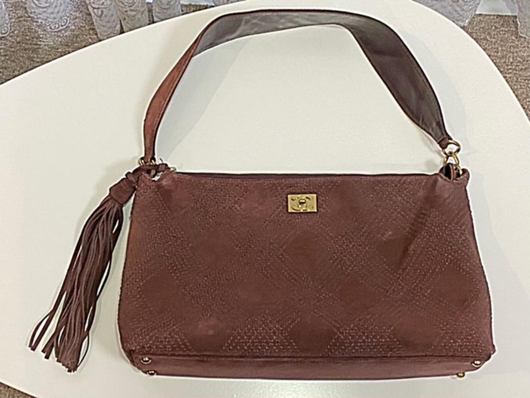 CHANEL Shoulder Bag Brown Suede Tassel CoCo Mark Size: