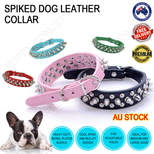 Leather Collar Fashion Spike Spiked Rivet Stud Studded Large Pet Dog Puppy 3cm - Picture 1 of 21
