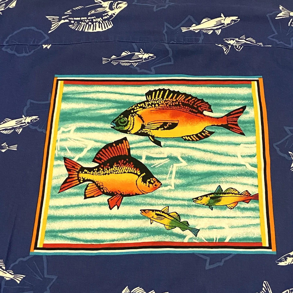 DE COLECCIÓN Newport Pez Azul Gráfico Abotonado Adulto Medio Azul Naranja Pesca Hombres Foto 4 de 4