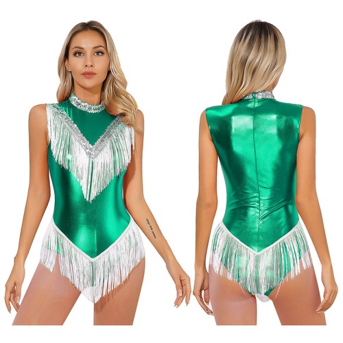 Women's Sequins Metallic Cocktail Tassel Dance Dress Fringed Costume Leotard - Picture 51 of 68
