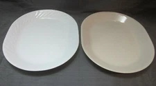Lot of 2 Corelle Dinner Serving Plates Dishes Sized 12" x 10" White & Beige