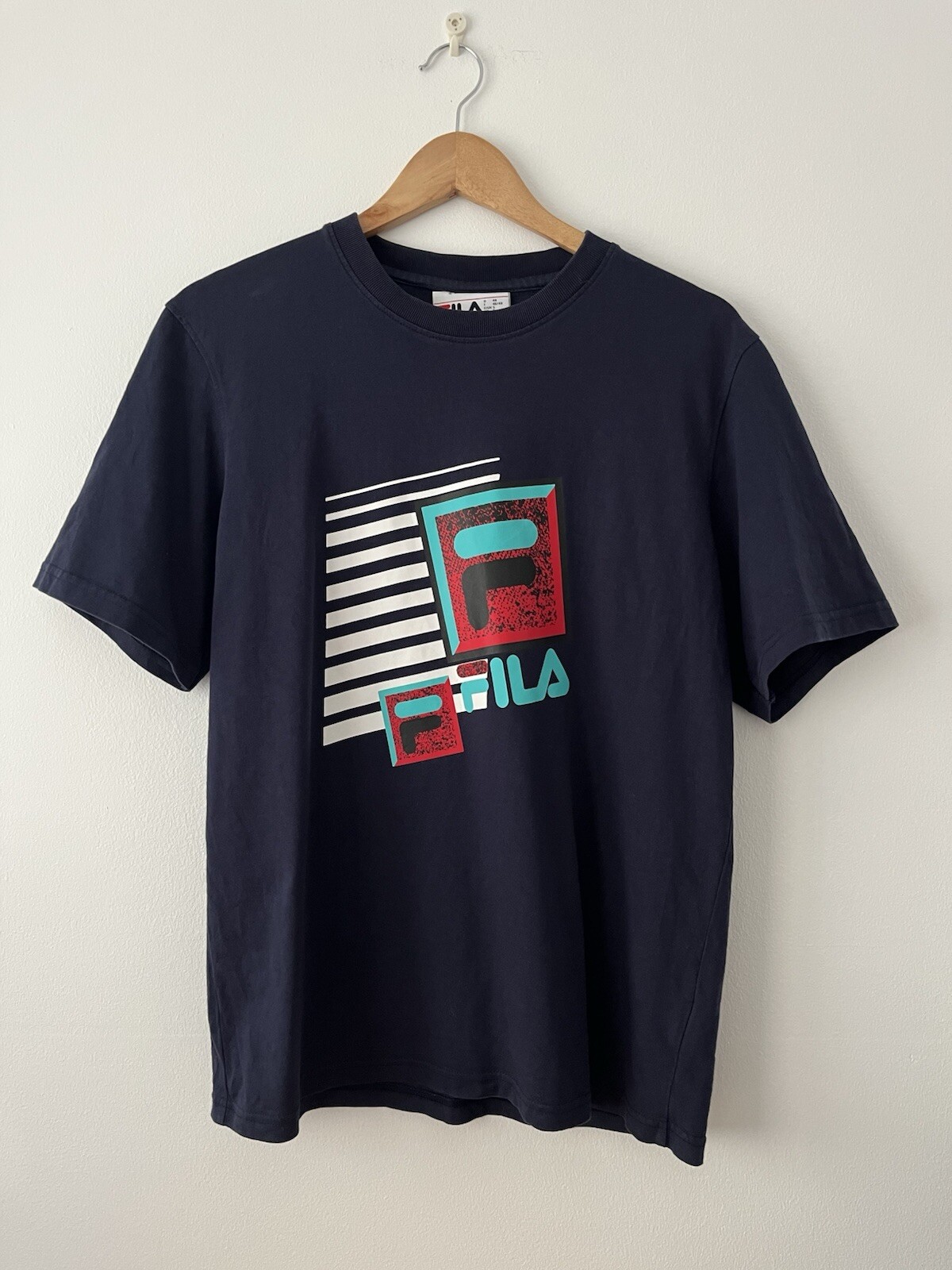 T shirt uomo unisex vintage FILA abbigliamento sportivo taglia small blu navy