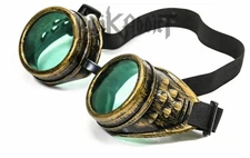 Green Lens Victorian Steampunk Goggles Glasses Welding Cyber Punk Gothic Cosplay