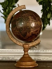 VTG Italian Mercurio D'Oro Tabletop Wooden Globe 10.75"