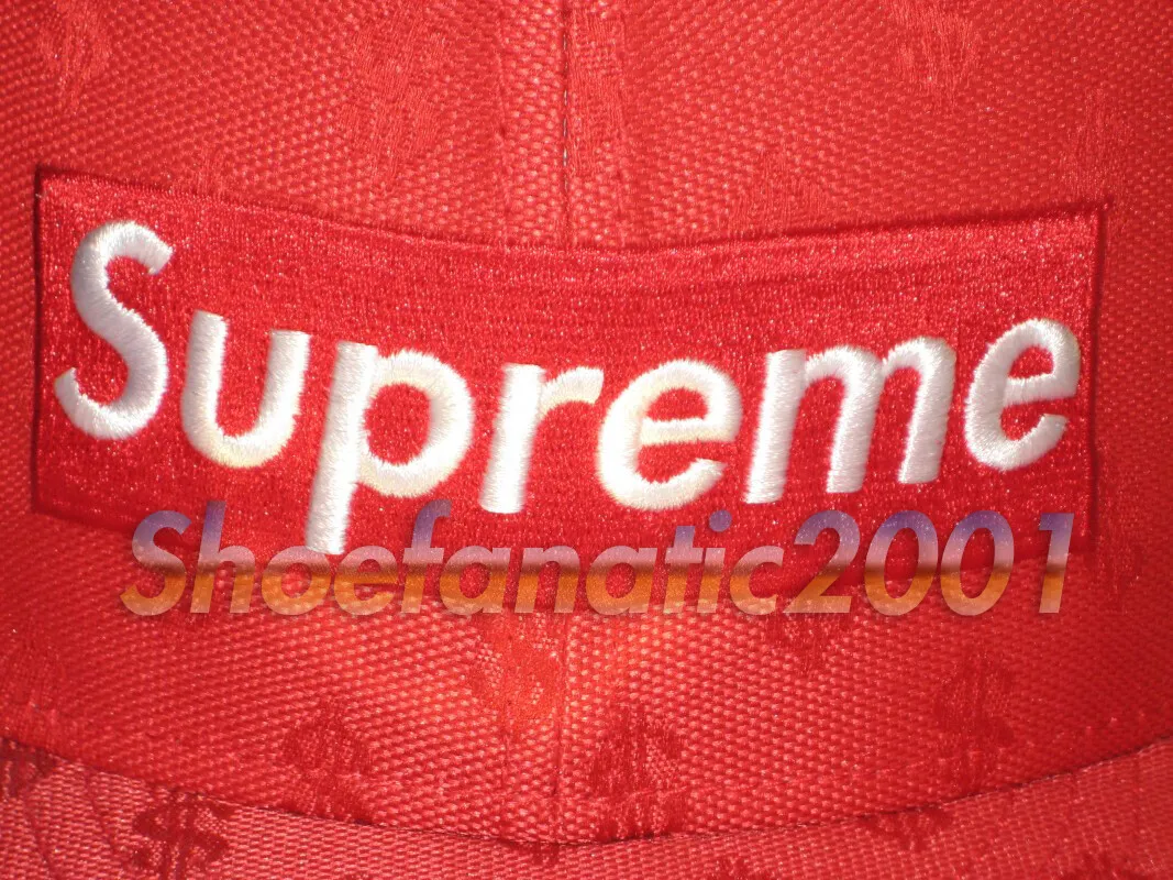 Supreme New Era Monogram Box Logo Fitted Hat 7 3/8 Red World Famous  Stitching