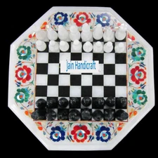 18'' white Marble game Chess Table Top kids Inlay Mosaic Item decor home