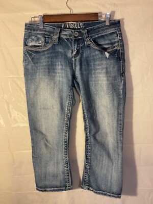Hydraulic jeans Women's size 9/10 Blue denim Capris distressed Embroidered  | eBay